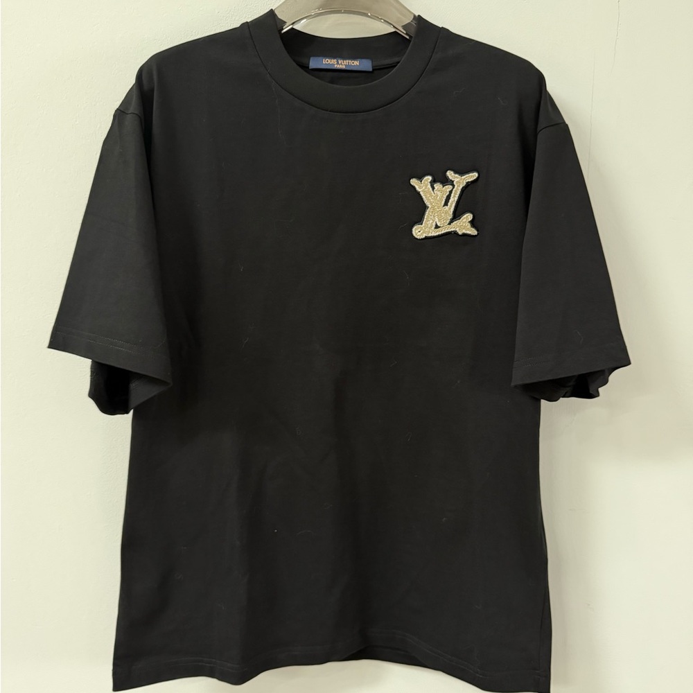 Louis Vuitton Black Tee with Gold Logo